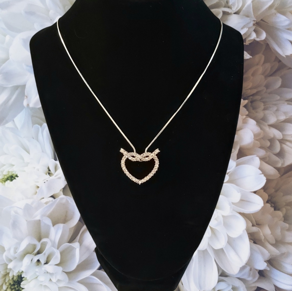 Silver Plated Necklace with Cubic Zirconia Heart Pendant